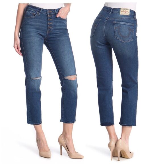 True Religion Starr High-Rise Cropped Straight Women's Buttonfly Jeans Size 28 - Picture 2 of 16